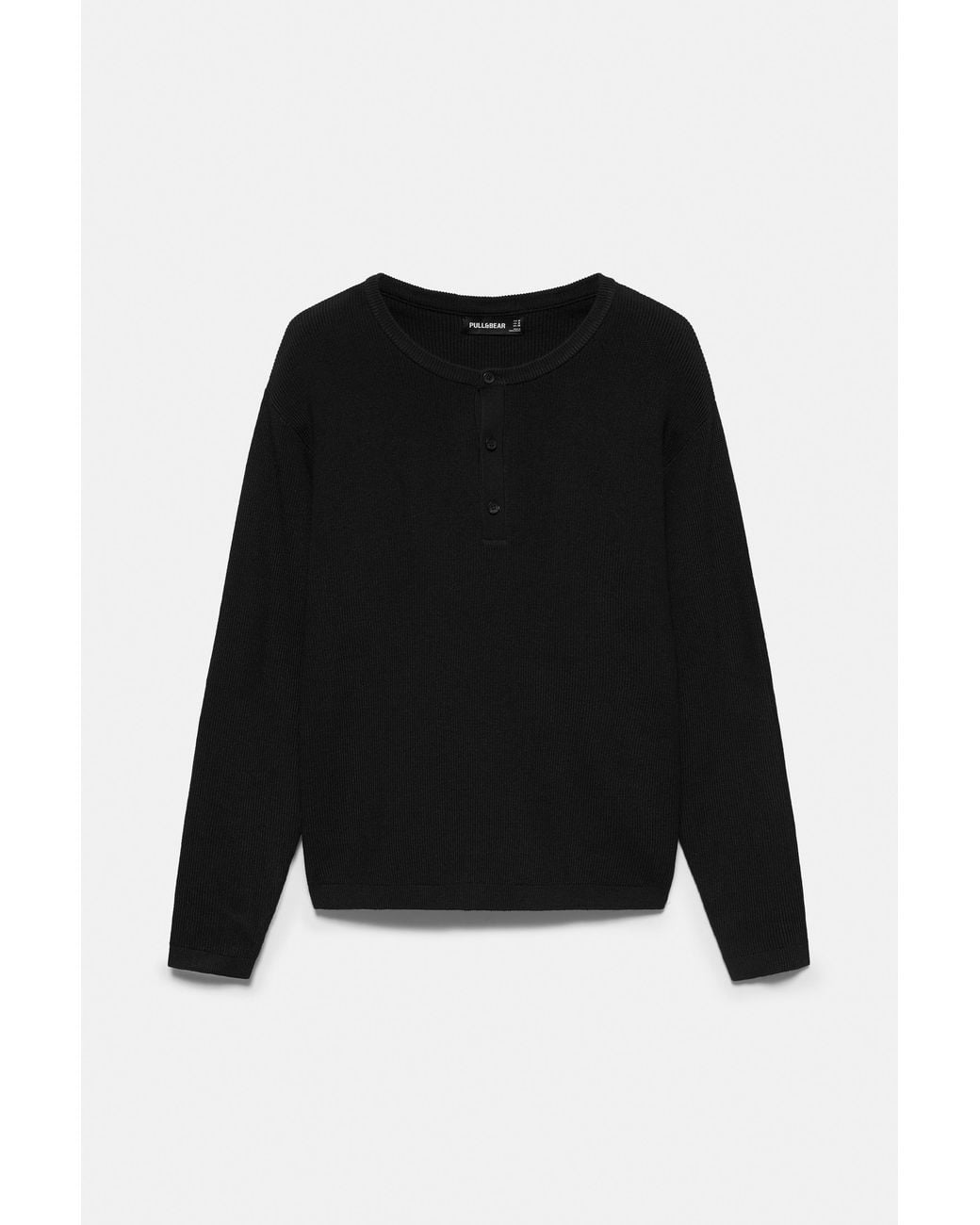Pull&Bear Black Henley Collar Jumper for men