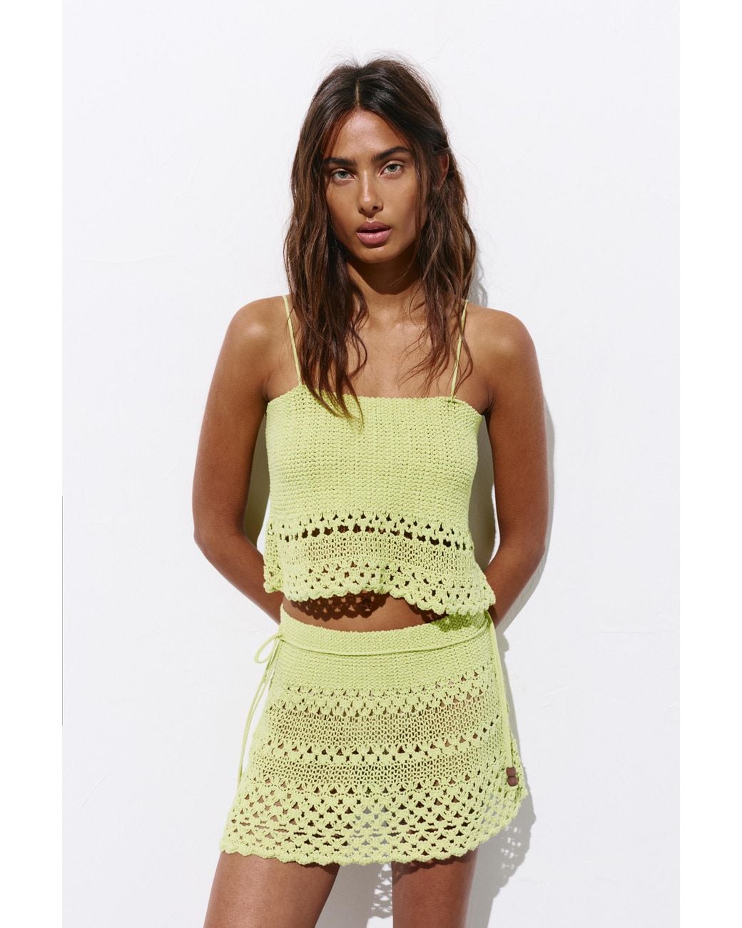 Pull&Bear Green Crochet Strappy Top