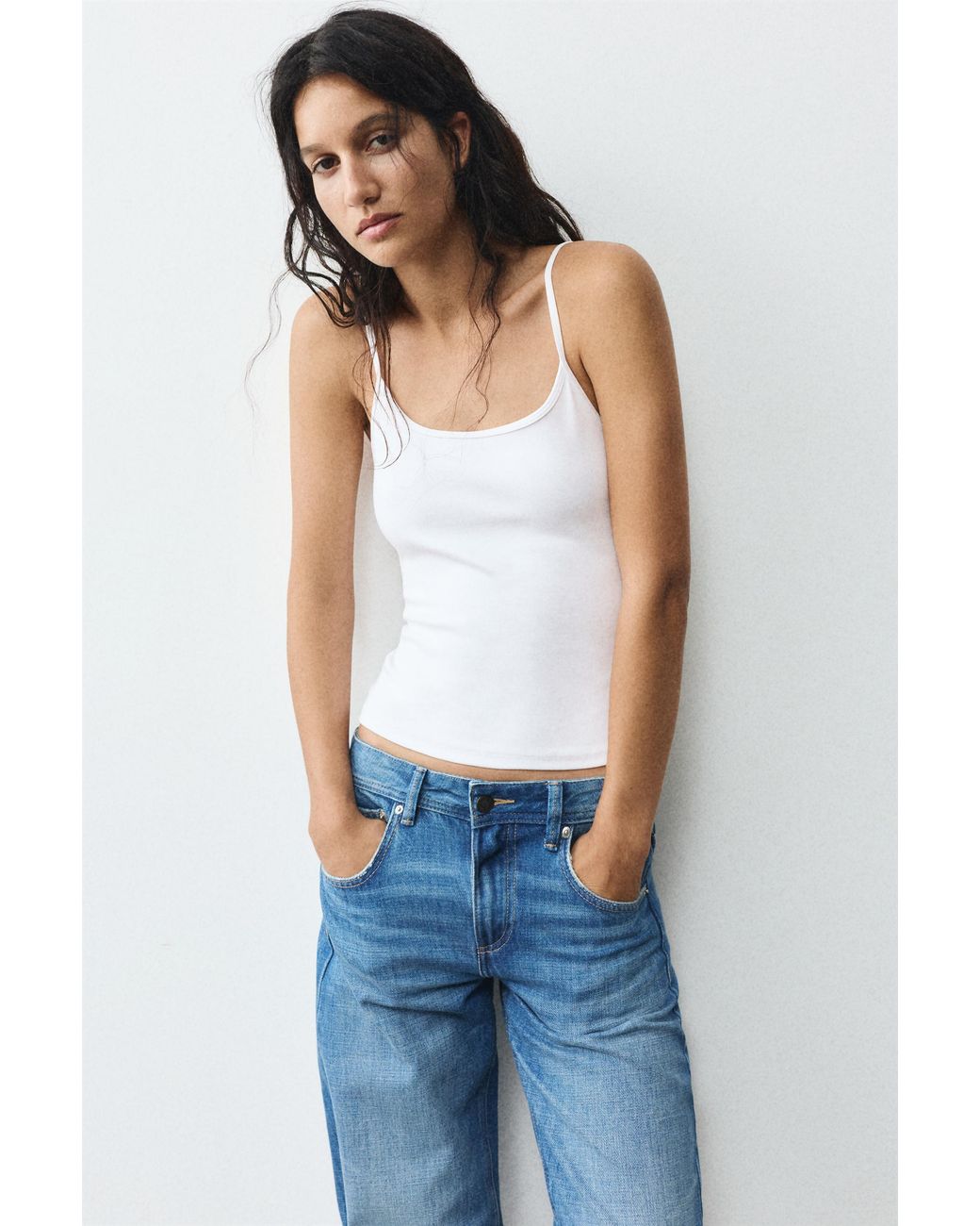 Pull&Bear White Thin Strap Top