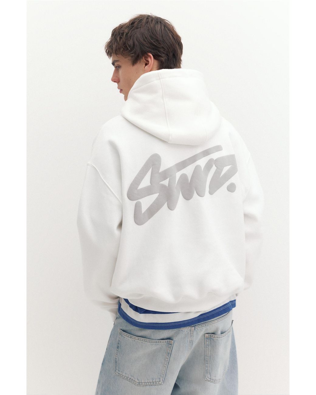 Pull&Bear White Stwd Logo Boxy Fit Hoodie for men