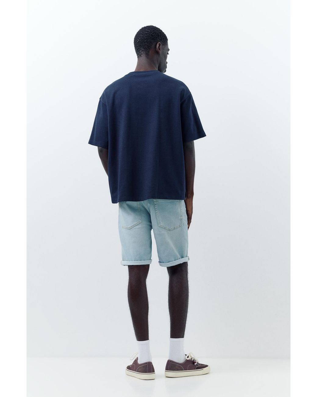 Pull&Bear Blue Ripped Denim Bermuda Shorts for men