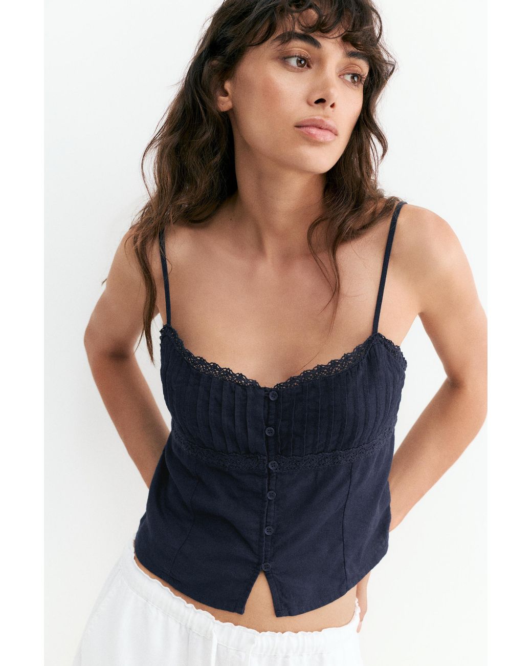 Pull&Bear Blue Linen Blend Camisole Top