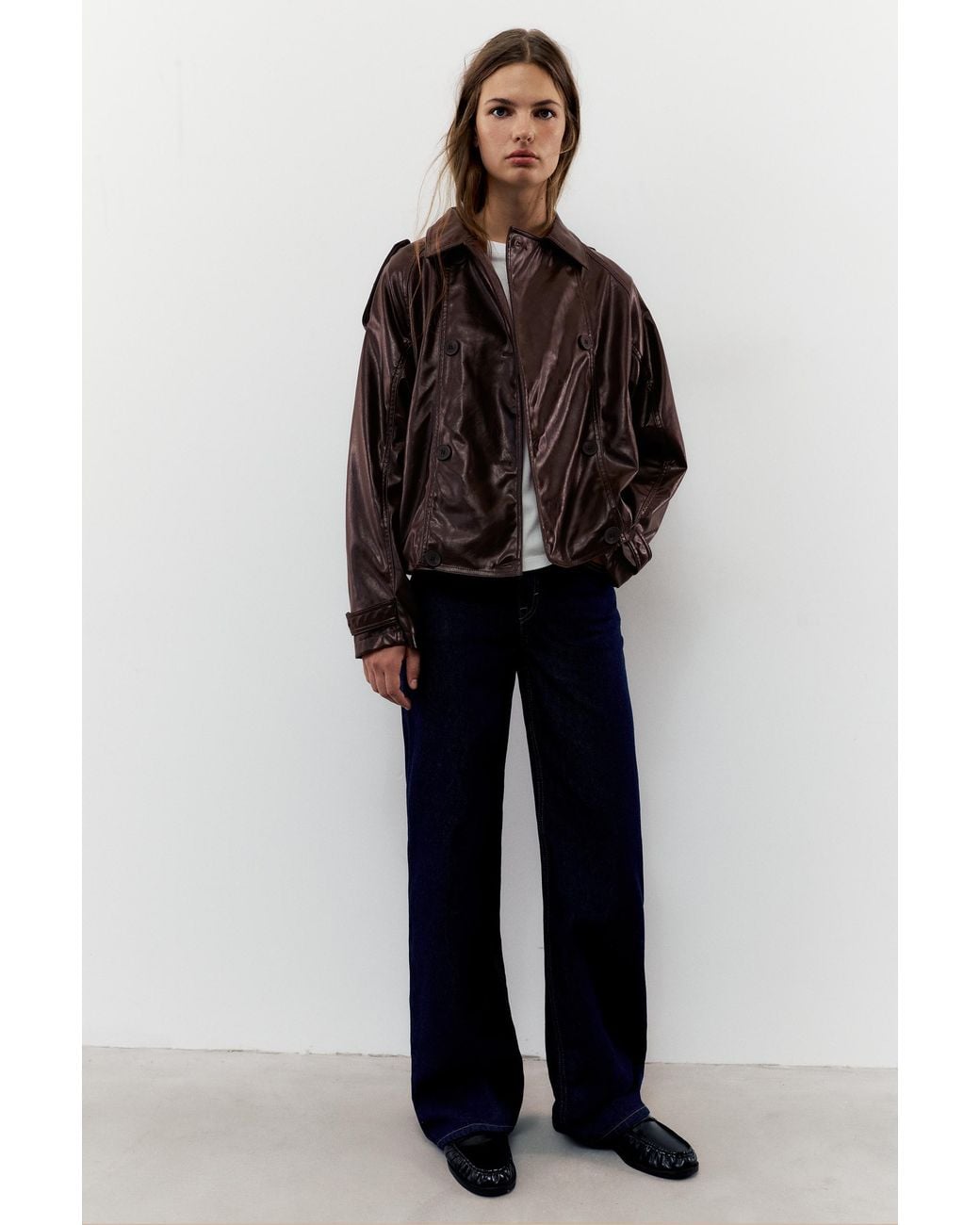 Pull&Bear Brown Short Leather Effect Trench Coat