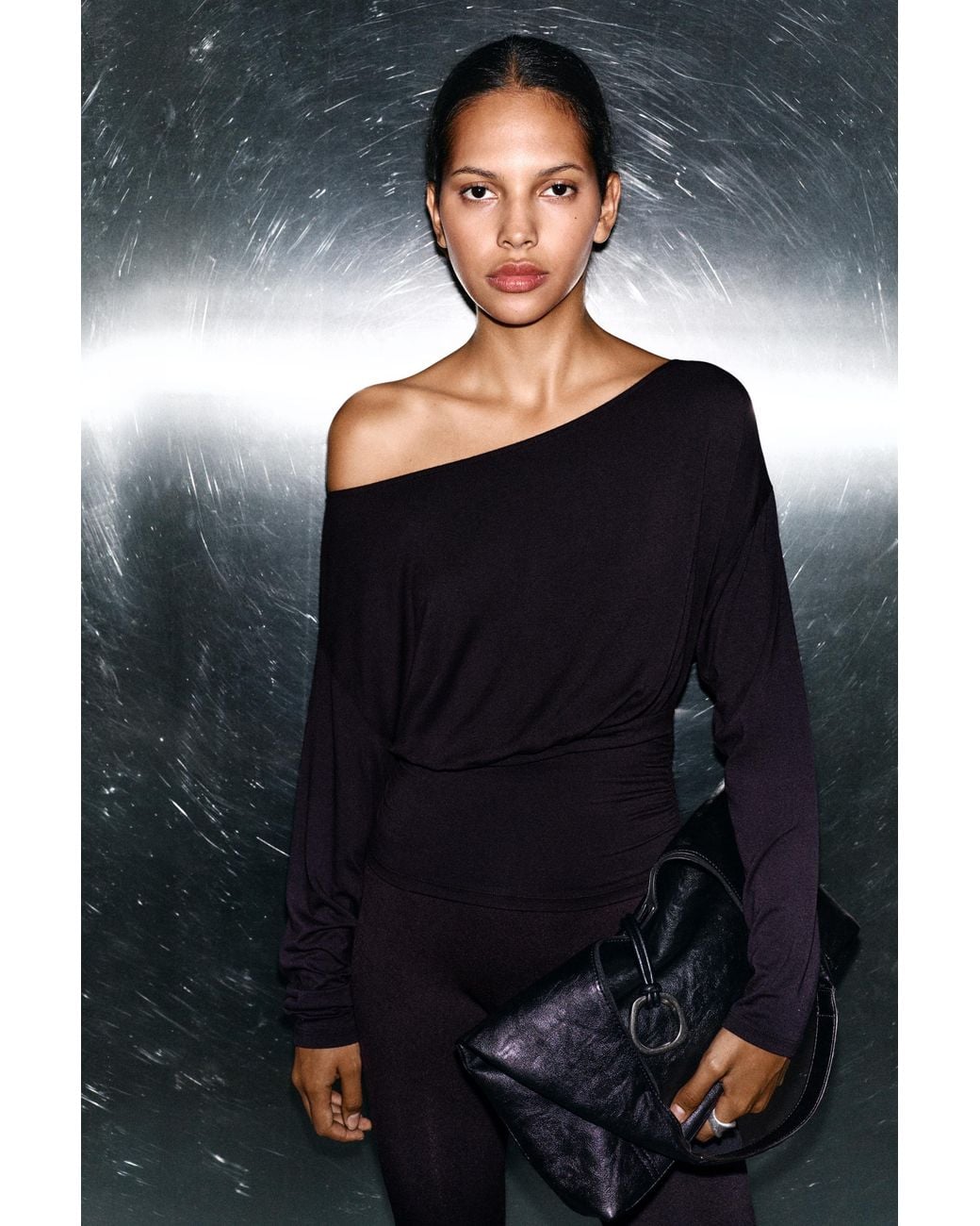 Pull&Bear Gray Asymmetric Waistband Top