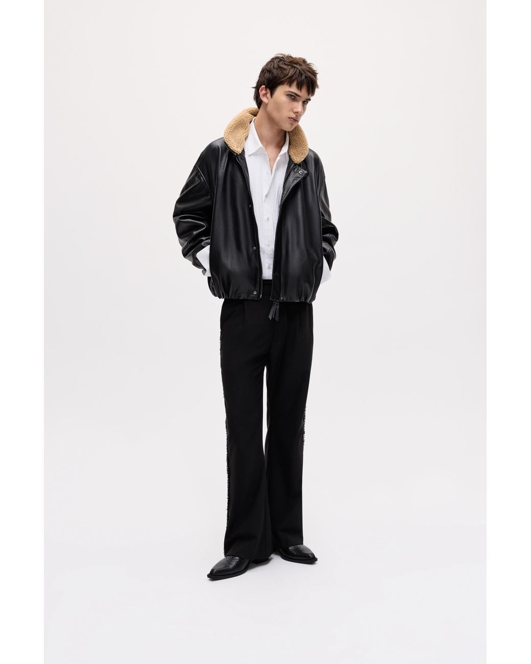 Pull&Bear Black Oscar Ouyang 100% Sheepskin Jacket for men