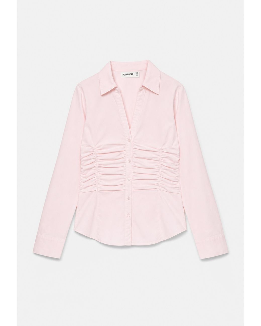 Pull&Bear Black Fitted Gathered Poplin Shirt