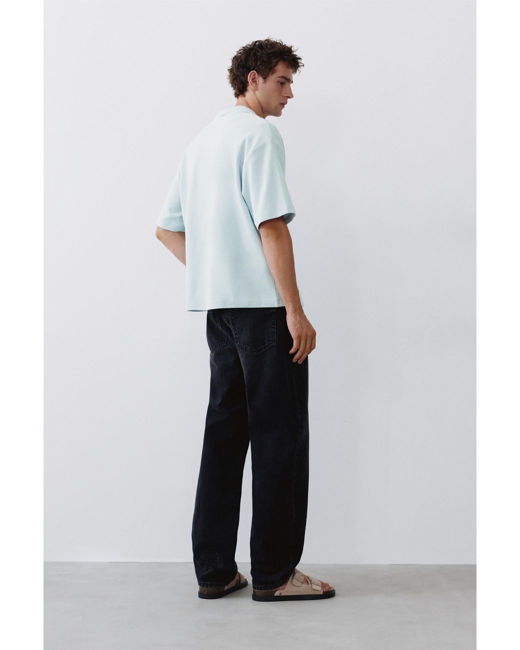 Pull&Bear White Short Sleeve Waffle-Knit Polo Shirt for men