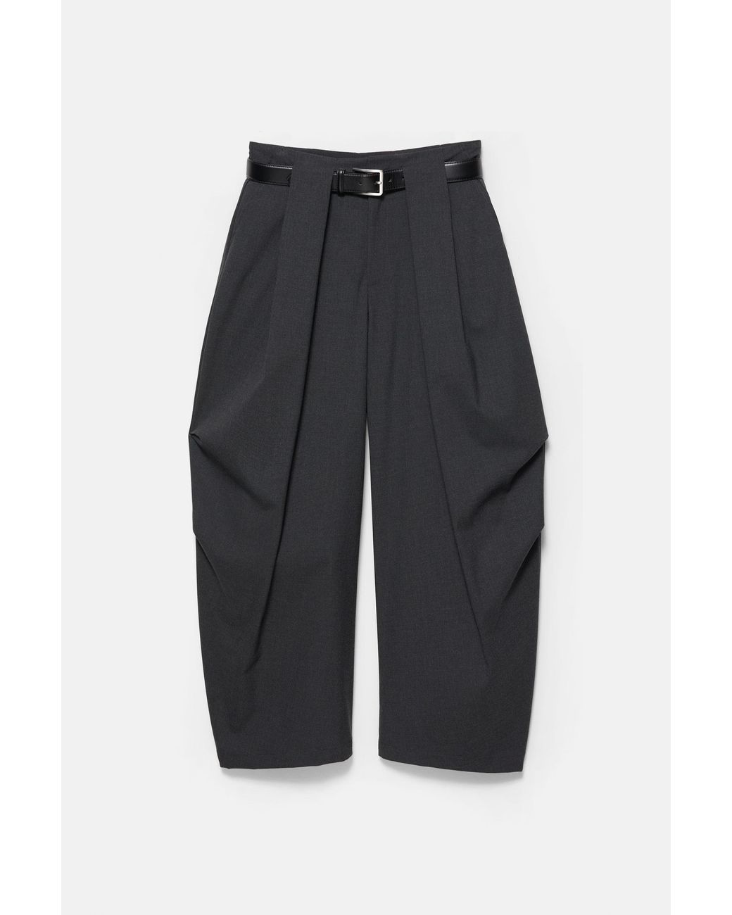 Pull&Bear Blue High-Waist Barrel Trousers With Pleats And Belt