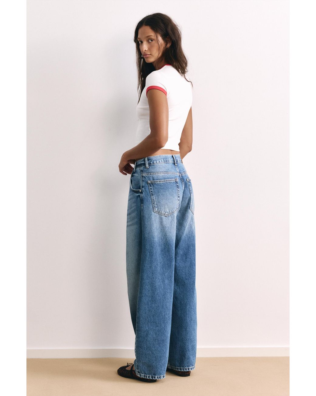 Pull&Bear Blue Pleated Balloon Fit Baggy Jeans