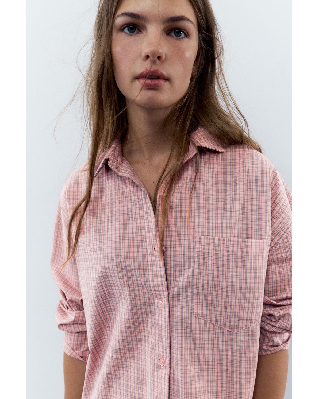 Pull&Bear Pink Check Shirt With Pocket