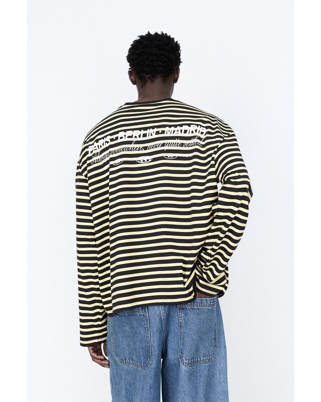 Pull&Bear Gray Striped Text T-Shirt for men
