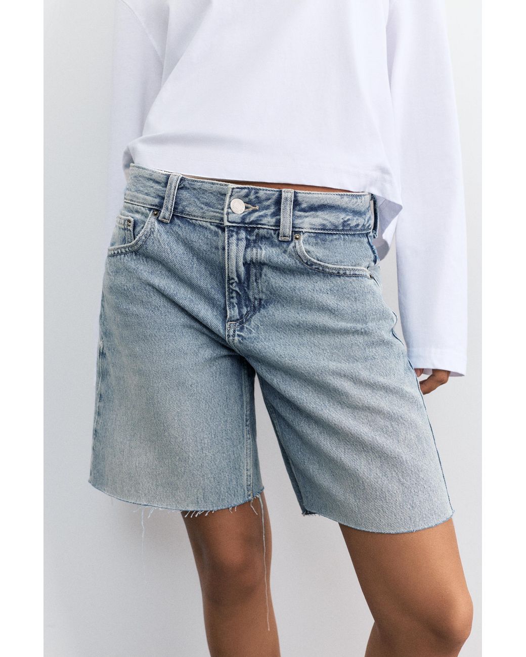 Pull&Bear Gray Low-Rise Denim Bermuda Shorts