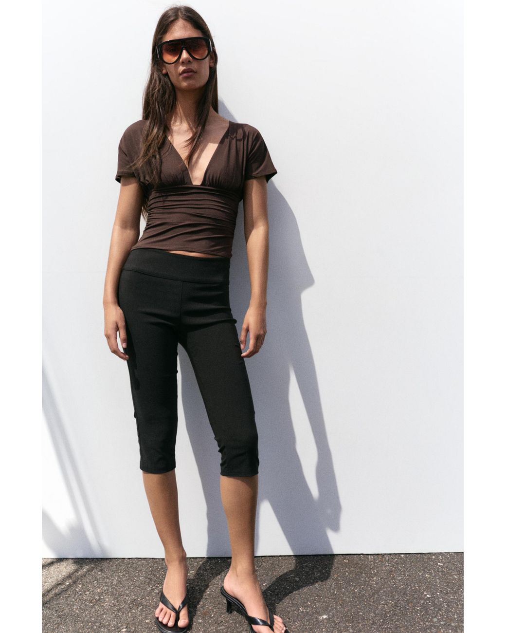 Pull&Bear Brown Gathered V-Neck Top