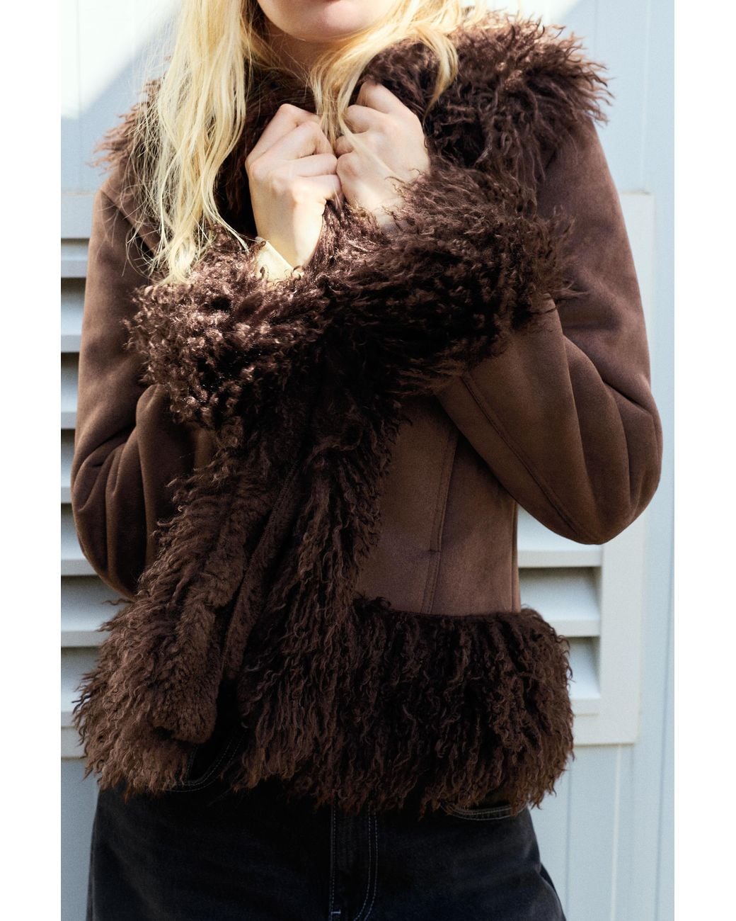 Pull&Bear Brown Fitted Faux Suede Jacket