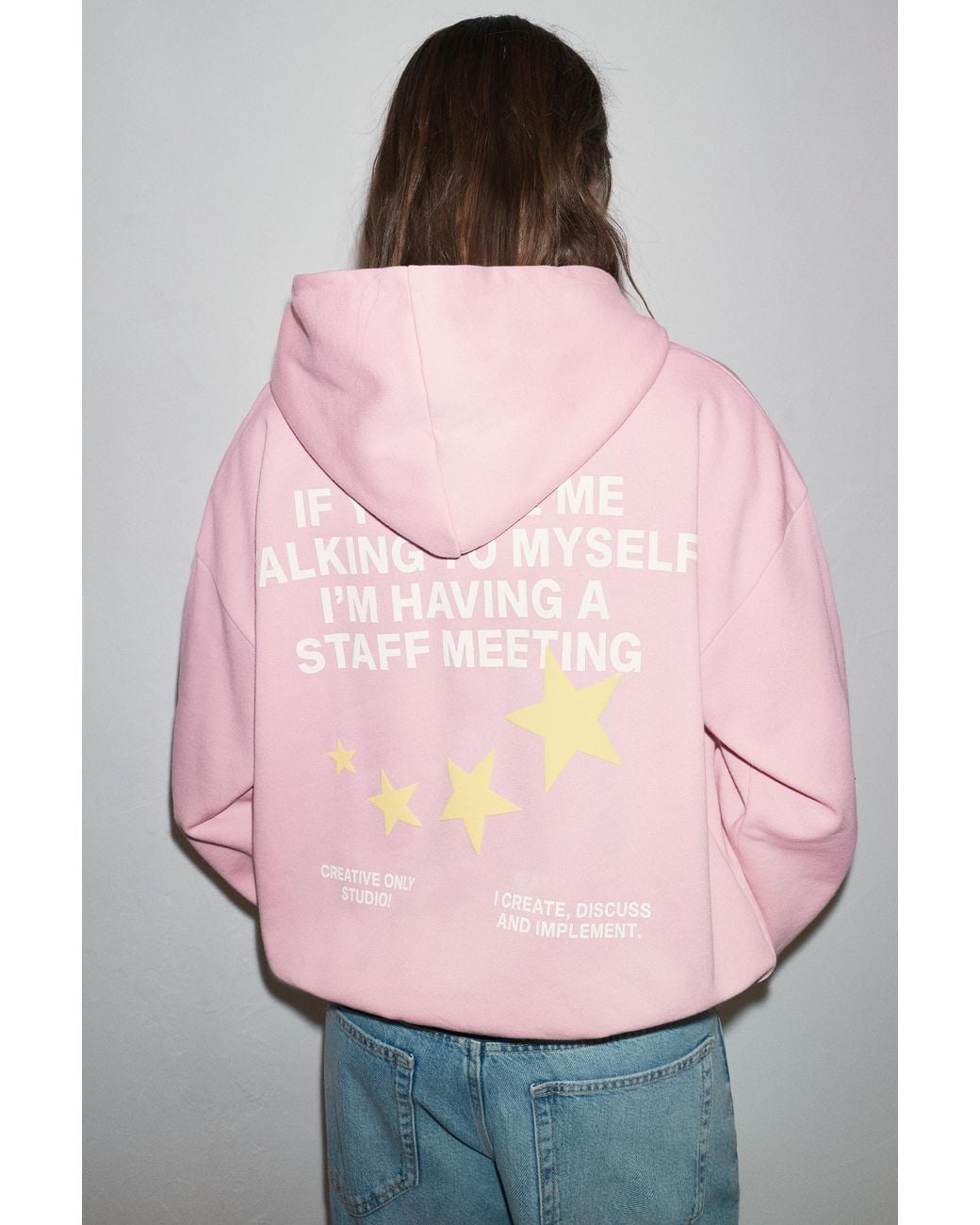 Pull&Bear Pink Star Graphic Hoodie