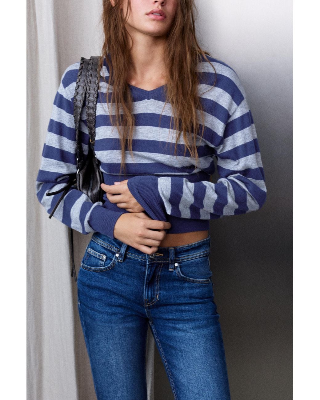 Pull&Bear Blue Striped V-Neck Jumper