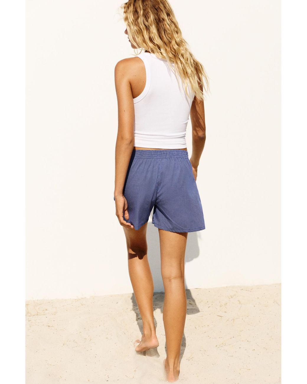 Pull&Bear White Checked Bermuda Shorts