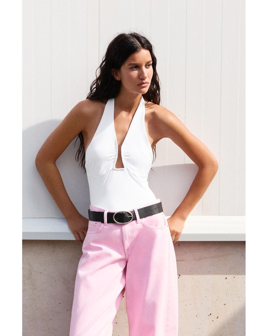 Pull&Bear Pink Gathered Halter Neck Bodysuit