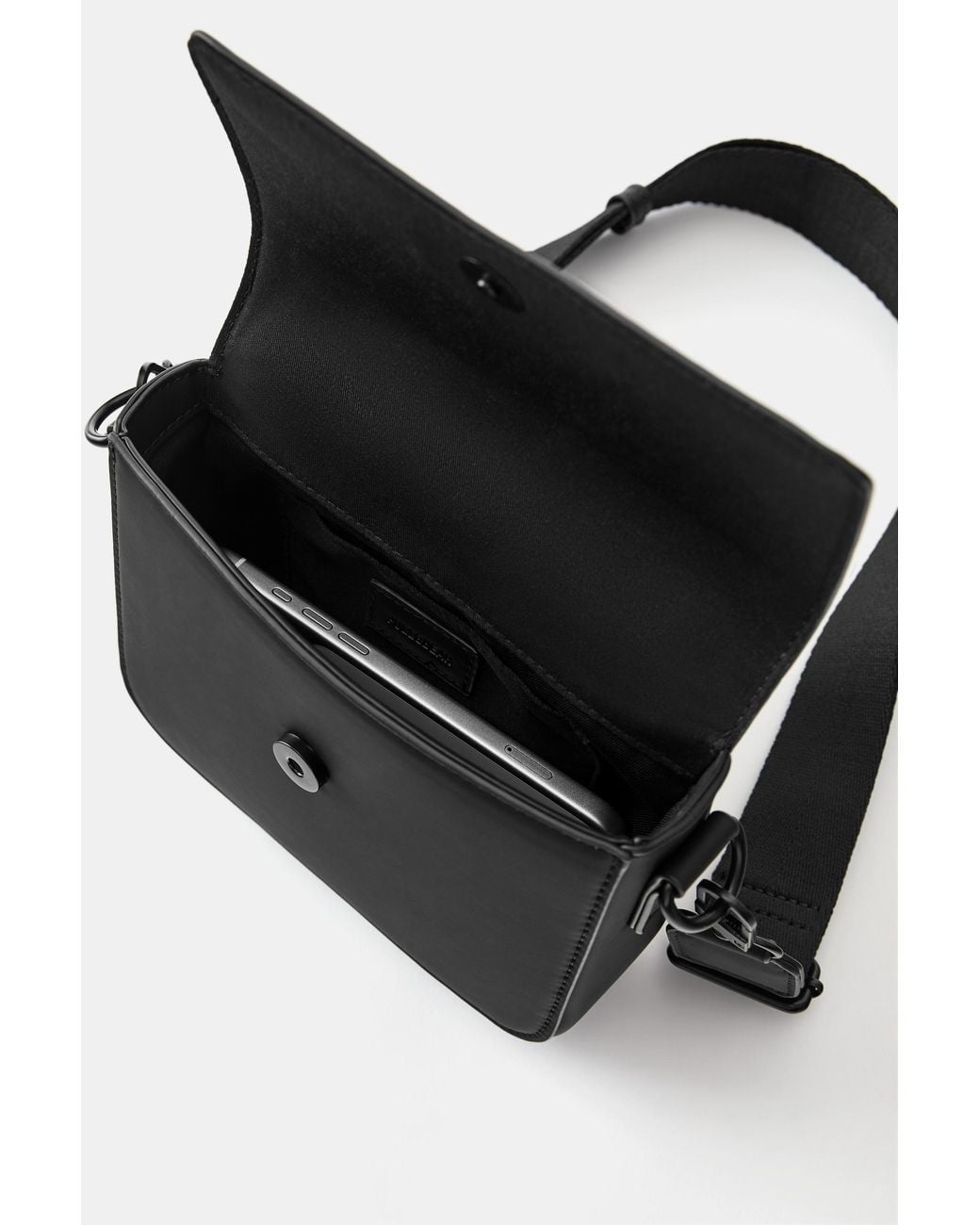 Pull&Bear Black Textured Rubberised Crossbody Bag for men