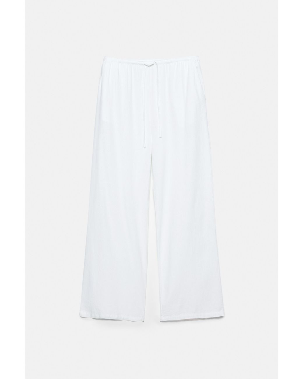 Pull&Bear White Flowy Trousers With Linen