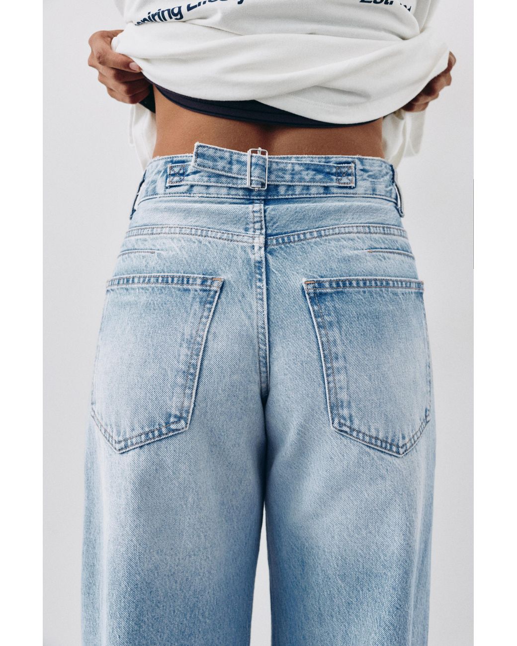 Pull&Bear Blue Super Wide-Leg Jeans With Belt Loop