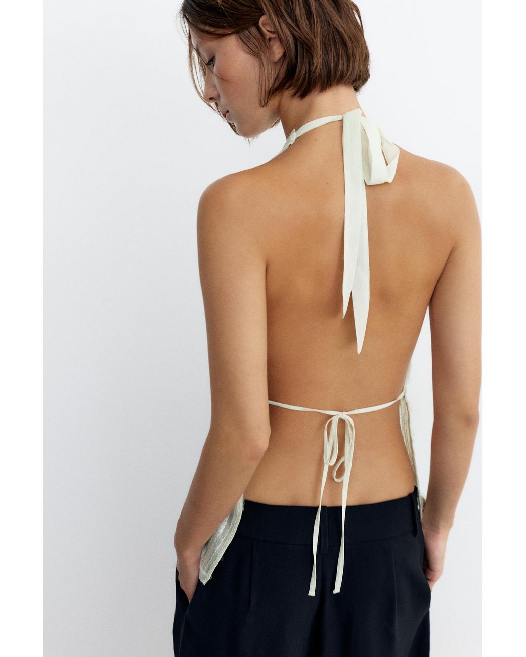 Pull&Bear Black Sequin Halter Top