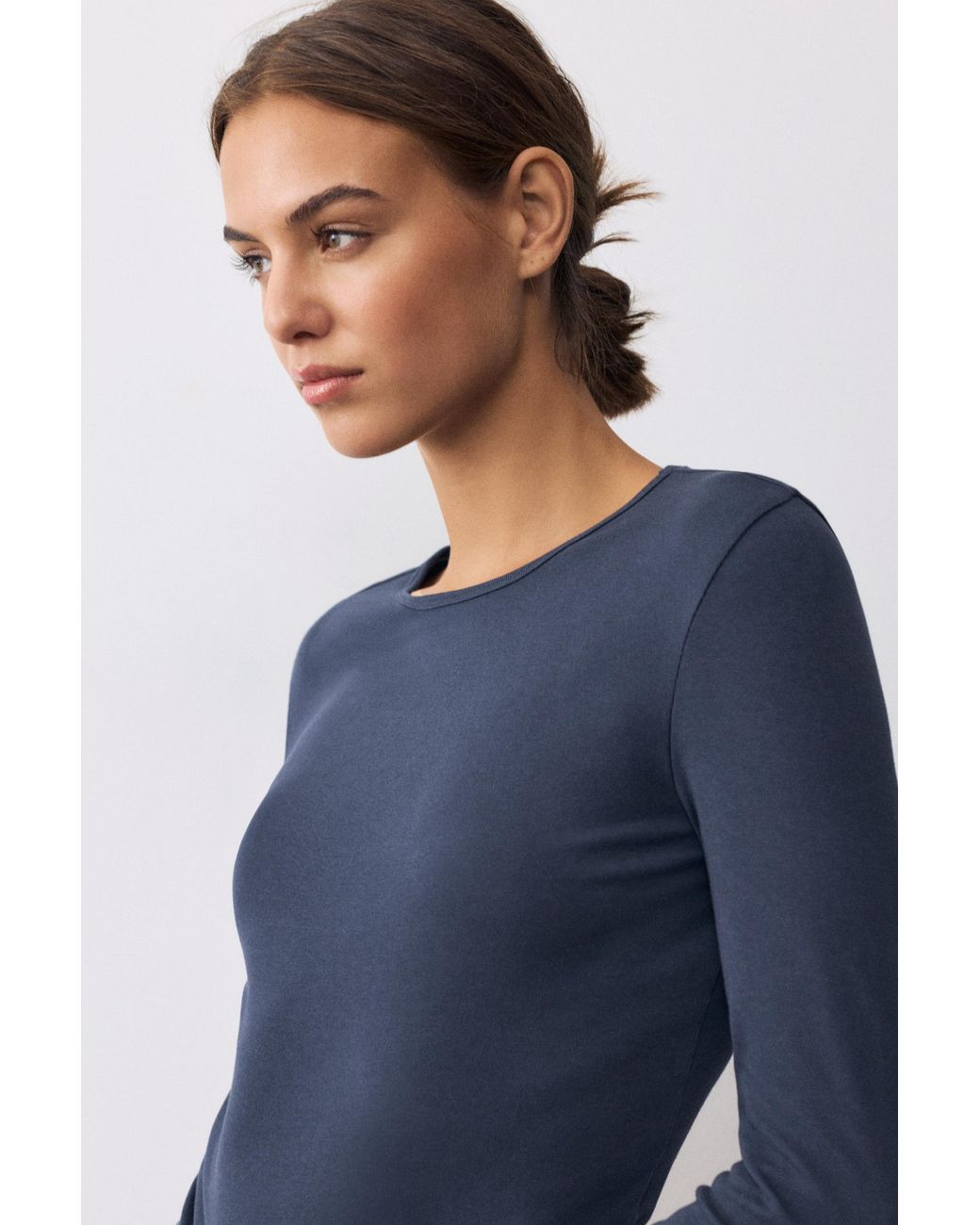Pull&Bear Blue Fitted Long Sleeve T-Shirt