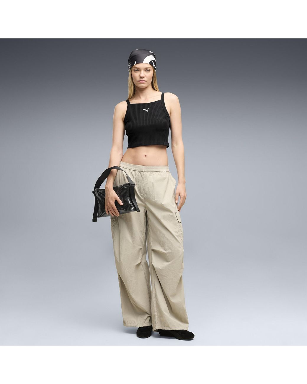 PUMA Black Essentials Ribbed Tight Crop Top