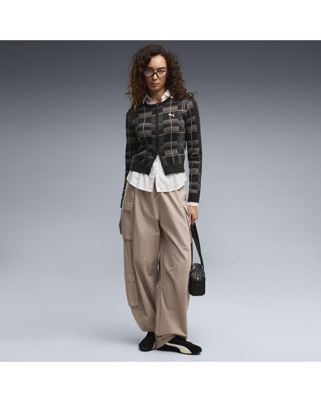 PUMA Black T7 Tartan Slim Knitted Cardigan