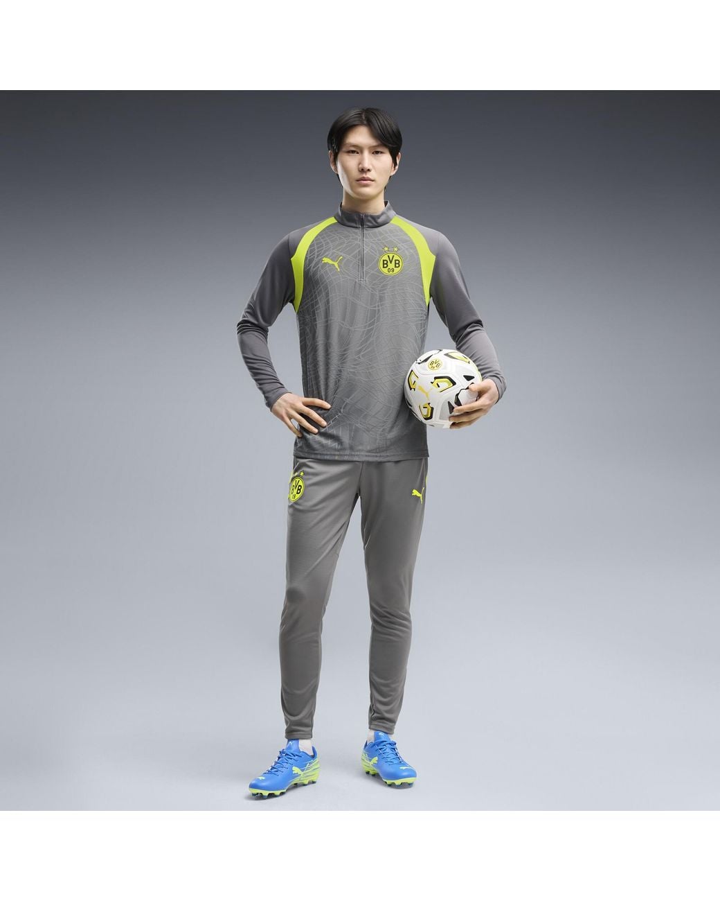 Maglia Da Training Con Zip Corta Borussia Dortmund Da Uomo, Accessori, Grigio di PUMA in Gray da Uomo
