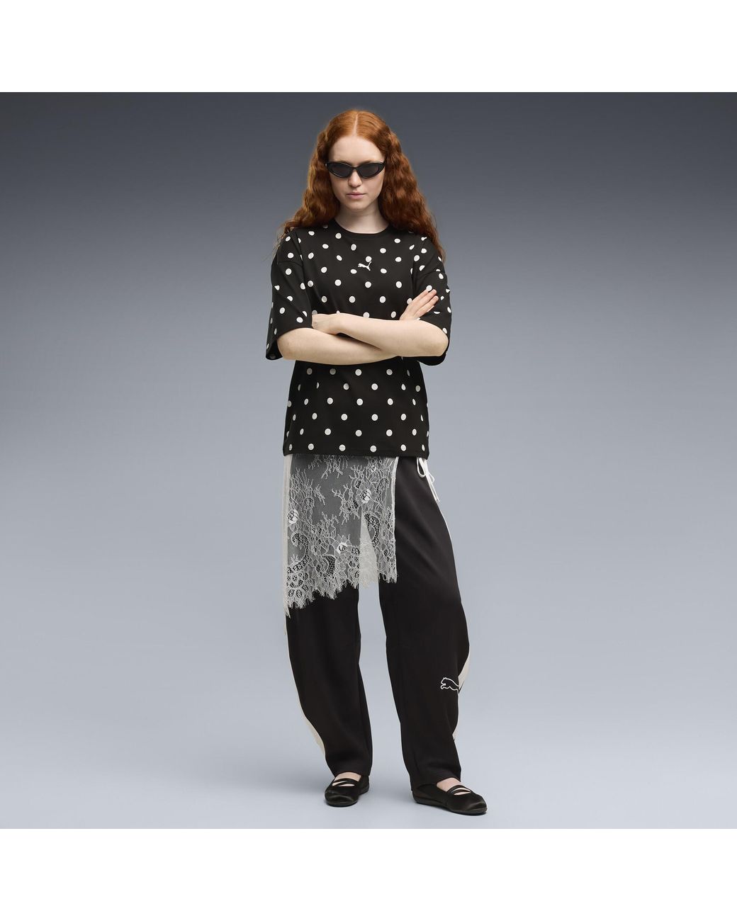 PUMA Black Oversized Polka-Dot T-Shirt