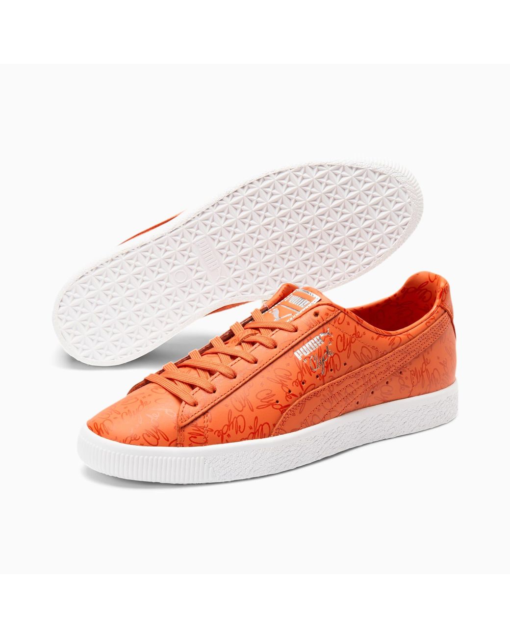 PUMA Clyde Script Sneakers in Orange for Men | Lyst