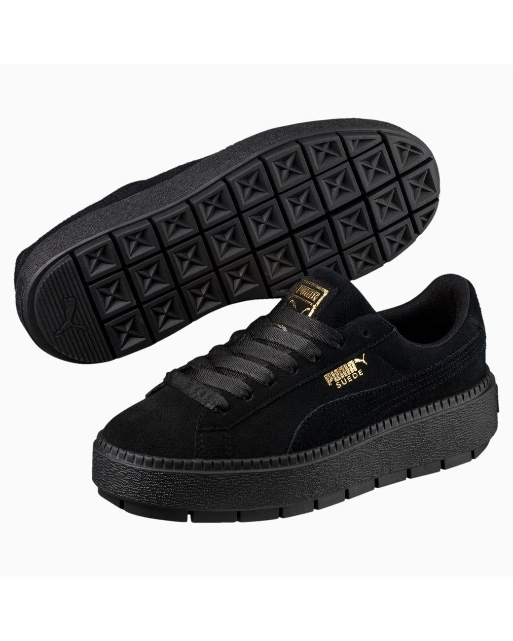 PUMA Suede Platform Trace Sneakers in Black | Lyst