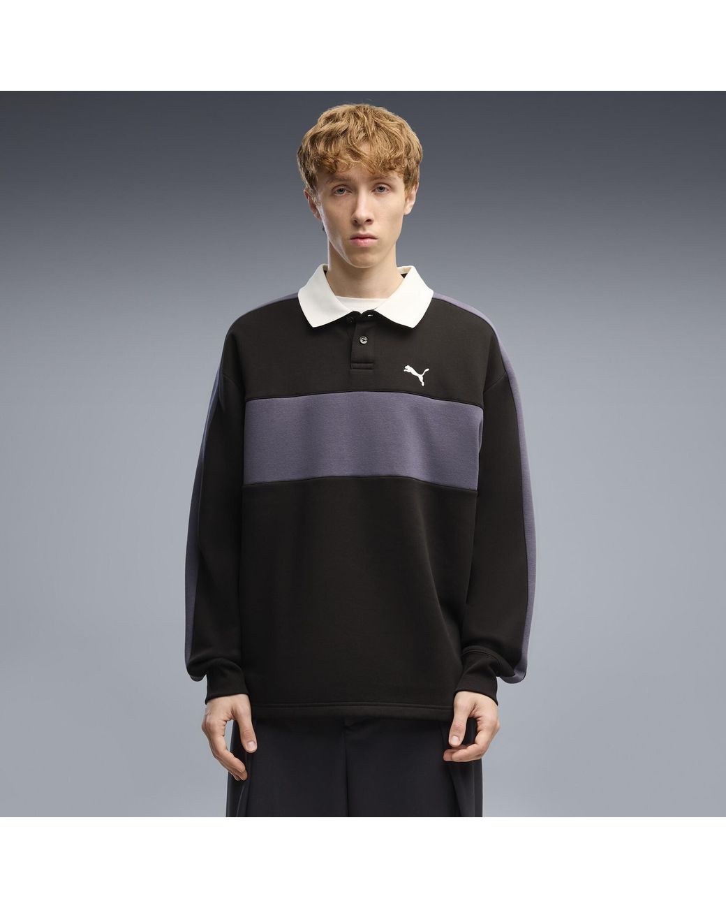 PUMA Black T7 Relaxed Polo Crew Neck Sweatshirt for men