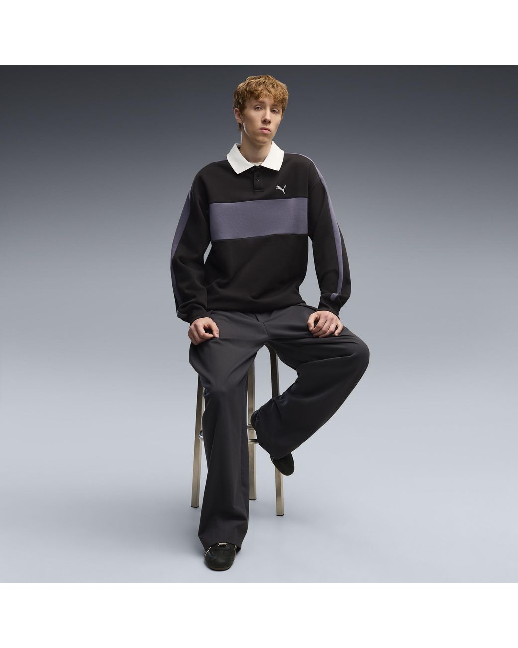 PUMA Black T7 Relaxed Polo Crew Neck Sweatshirt for men