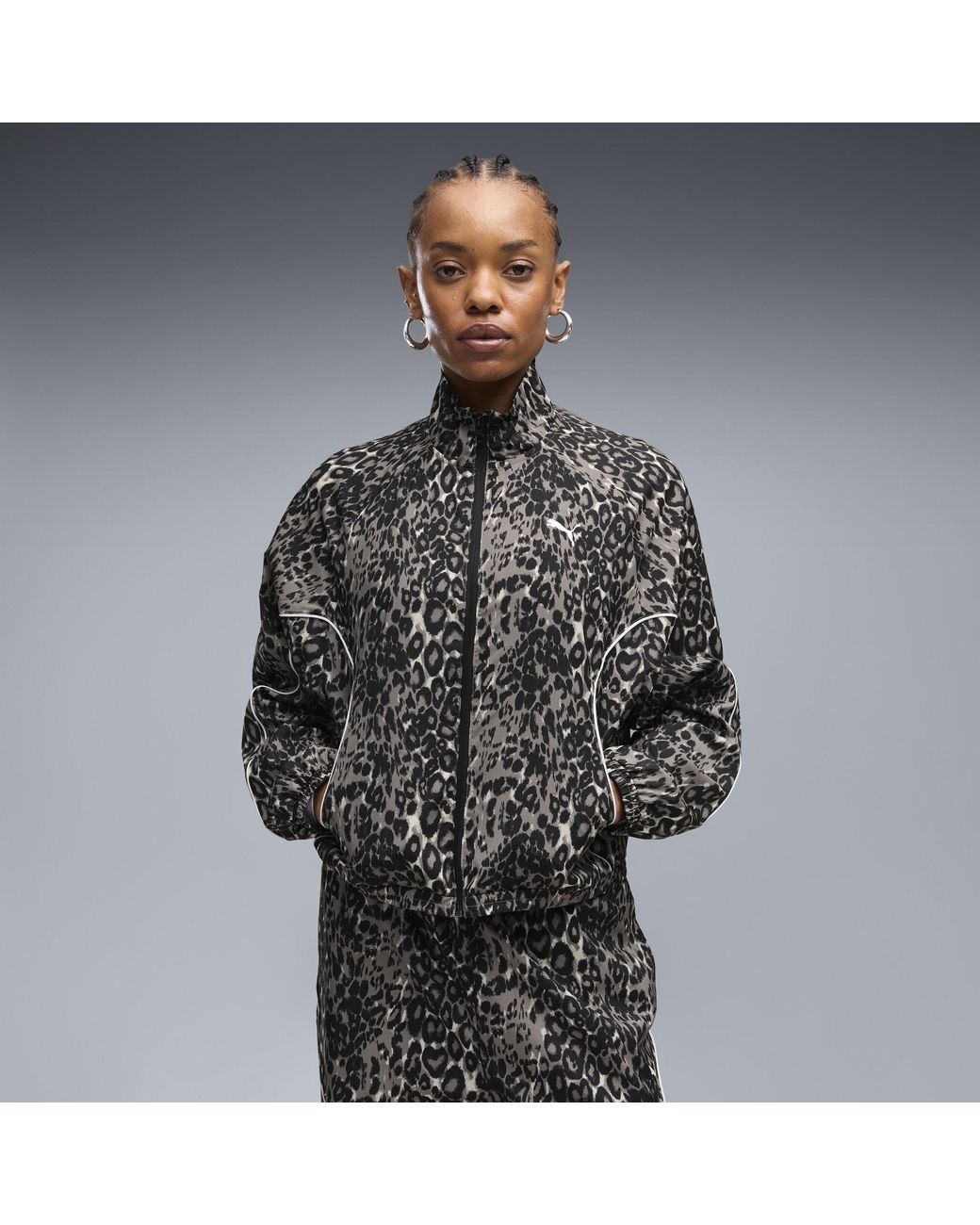 PUMA Black Sport Relaxed Animal Printed Full-Zip Jacket