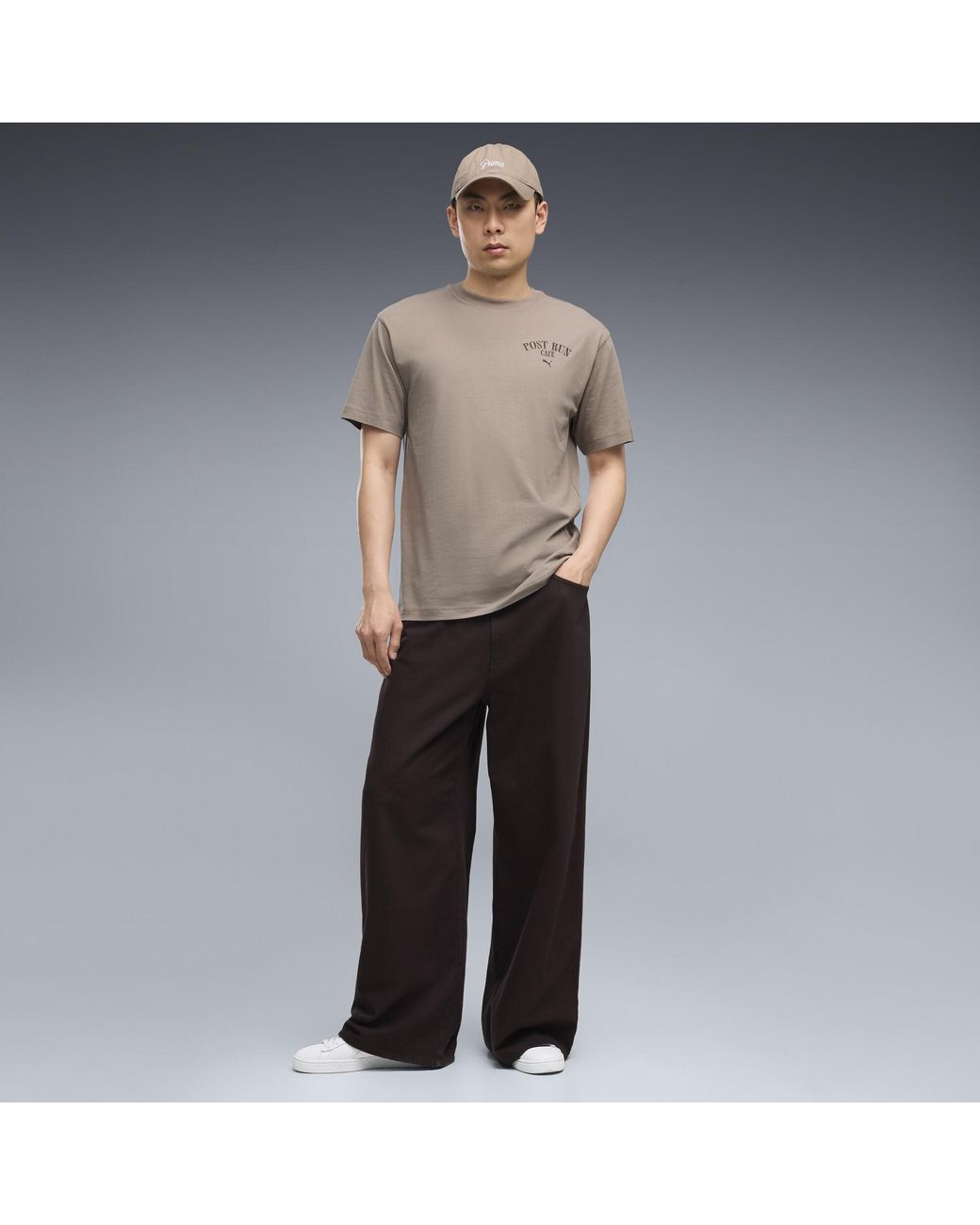 PUMA Gray Graphic Cafe Relaxed T-Shirt for men