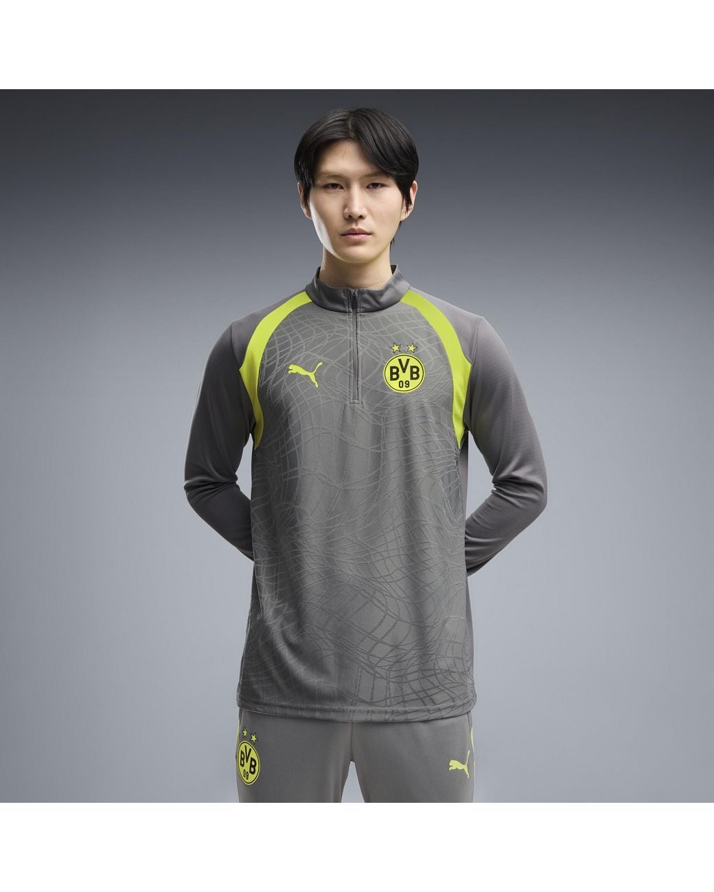 Maglia Da Training Con Zip Corta Borussia Dortmund Da Uomo, Accessori, Grigio di PUMA in Gray da Uomo