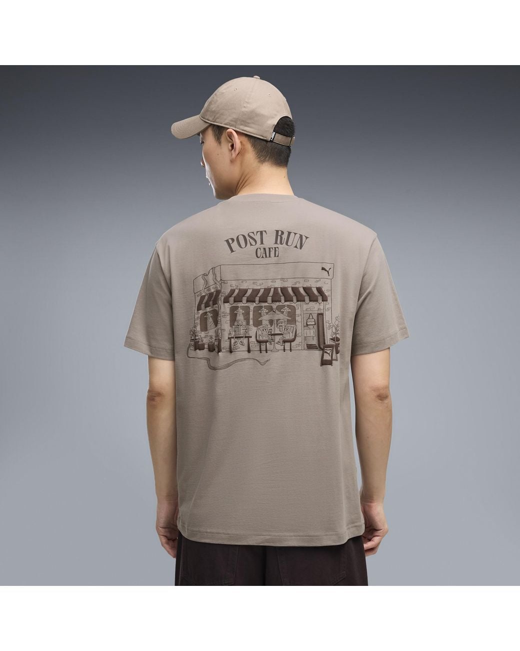 PUMA Gray Graphic Cafe Relaxed T-Shirt for men