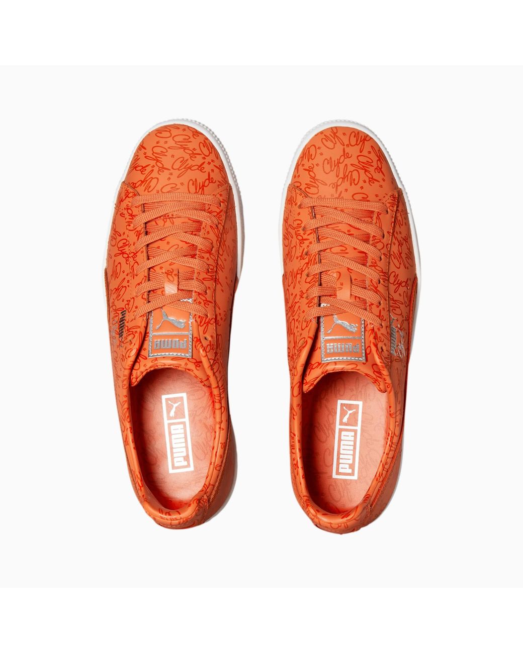 PUMA Leather Clyde Script Sneakers in Orange for Men | Lyst