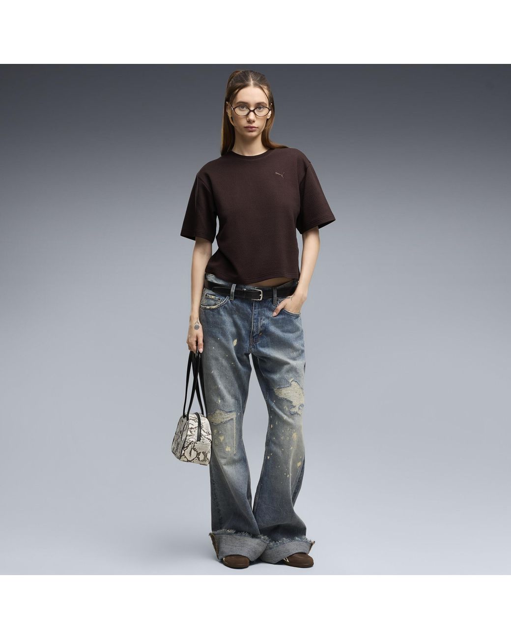 T-Shirt Essentials Elevated Dal Taglio Morbido Da Donna, Abbigliamento, Marrone di PUMA in Black