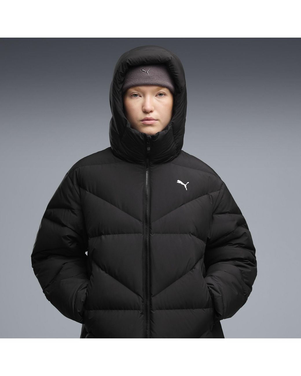 PUMA Black Hooded Down Puffer Coat