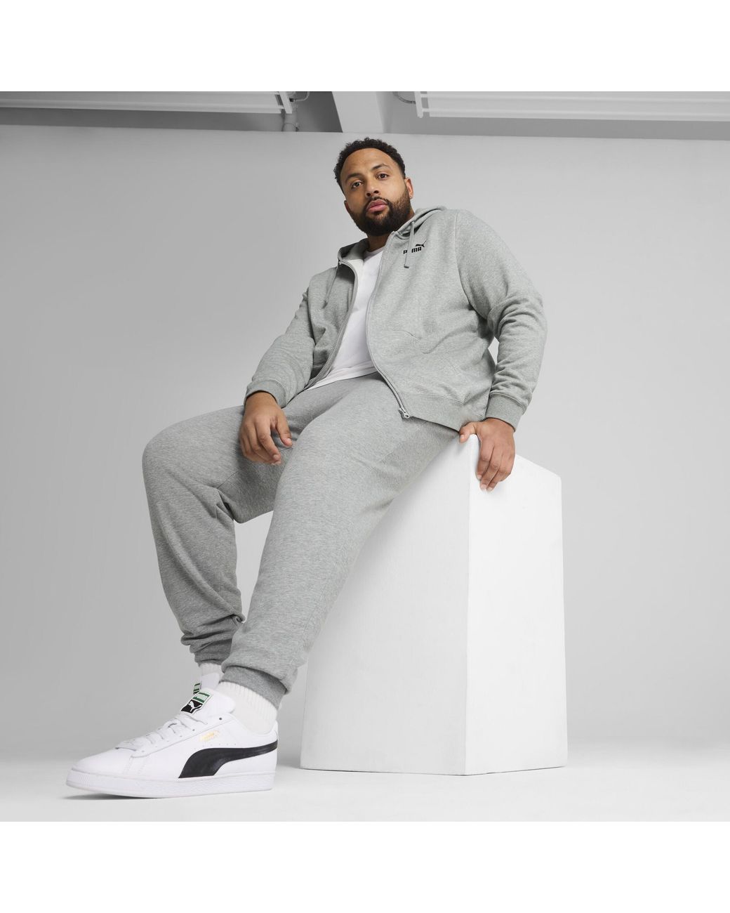 PUMA Gray Essentials Zip-Up Hoodie for men
