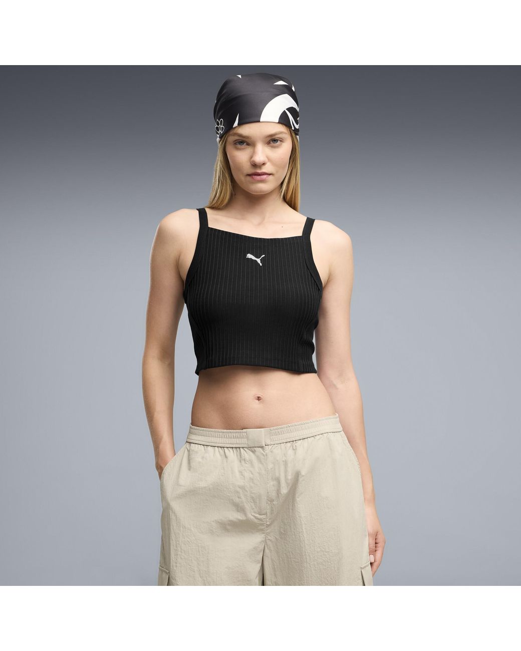 PUMA Black Essentials Ribbed Tight Crop Top