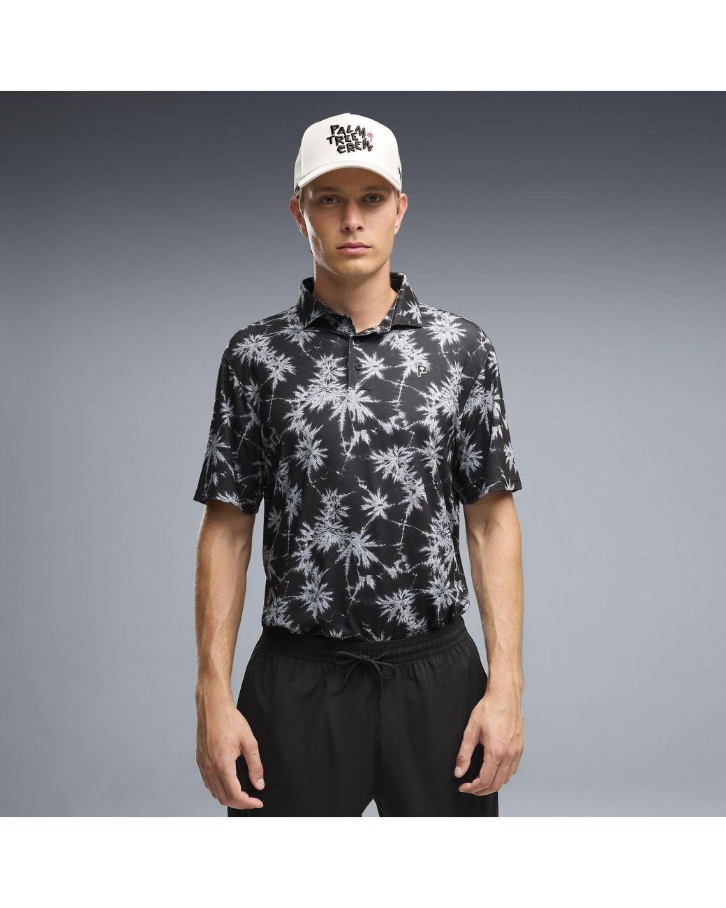 PUMA Black X Palm Tree Crew Palm Golf Polo for men
