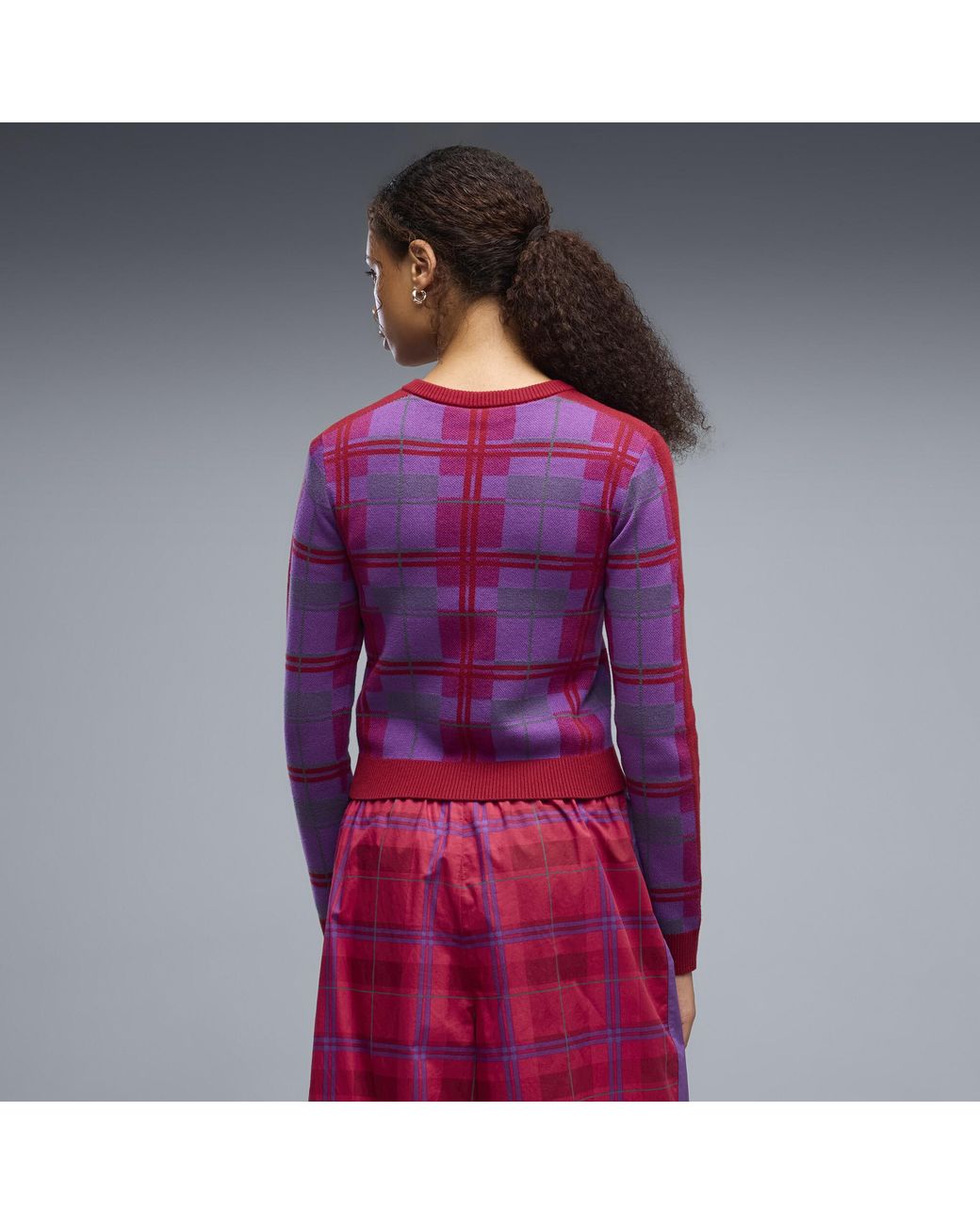 PUMA Purple T7 Tartan Slim Knitted Cardigan