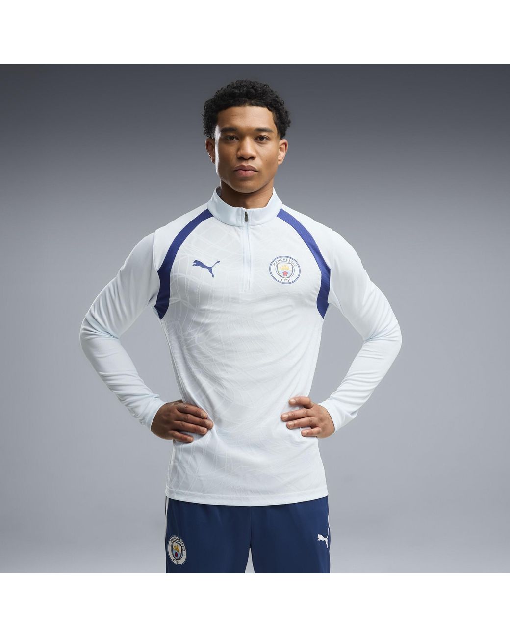 PUMA Blue Manchester City Quarter-Zip Slim Training Top for men