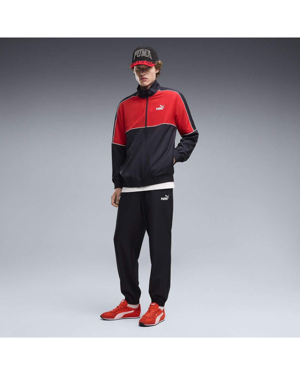 PUMA Red Woven Colourblocked Tracksuit for men