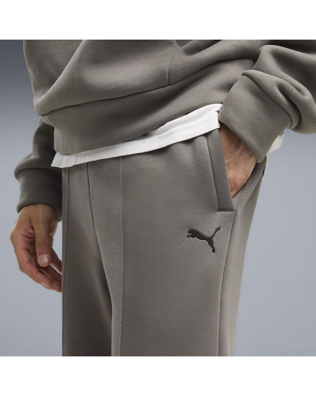 PUMA Gray Essentials Heavy Fleece Relaxed Sweatpants for men