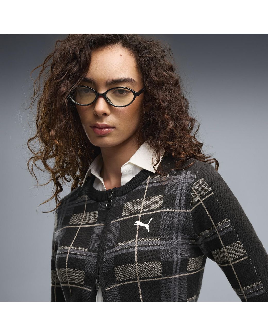 PUMA Black T7 Tartan Slim Knitted Cardigan